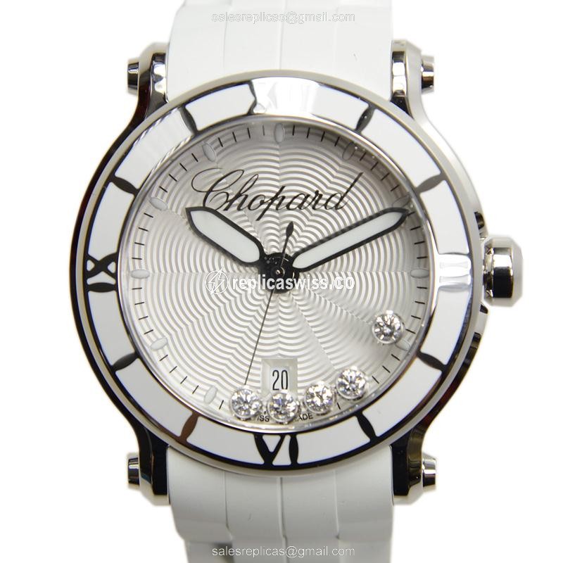Chopard Happy Sport Quartz - Steel Case - Silver Dial - White Rubber Strap
